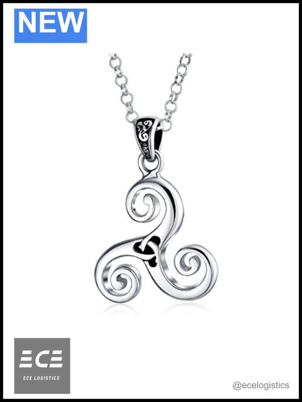 Oxidized Sterling Silver Celtic Spiral Trinity Knot Pendant Necklace